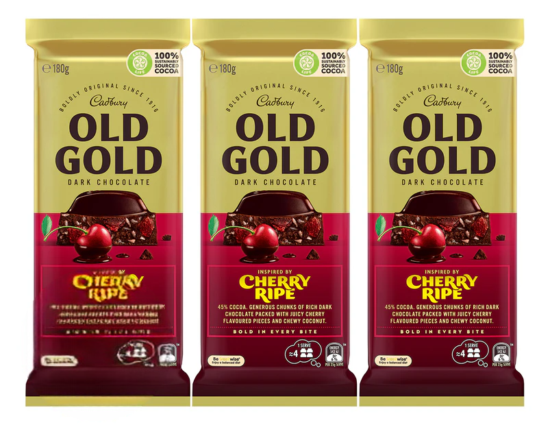 Cadbury Old Gold Dark Chocolate Cherry Ripe 180g 3 pack