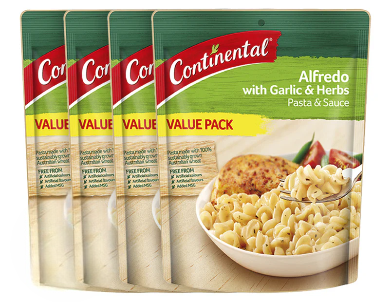 Continental Pasta & Sauce Alfredo Garlic & Herb Value Pack 145g - 4 Pack