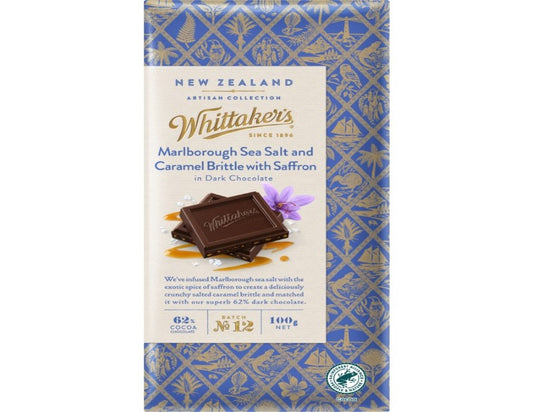 Whittakers Artisan Marlborough Sea Salt and Caramel Brittle with Saffron Dark Chocolate 100g - 2 Pack