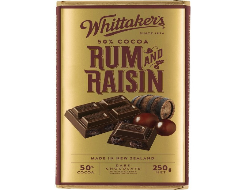 Whittaker's Rum and Raisin Dark Chocolate Block 250g