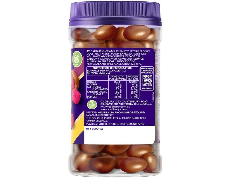 Cadbury Milk Chocolate Coated Peanuts and Raspberry Bites 280g