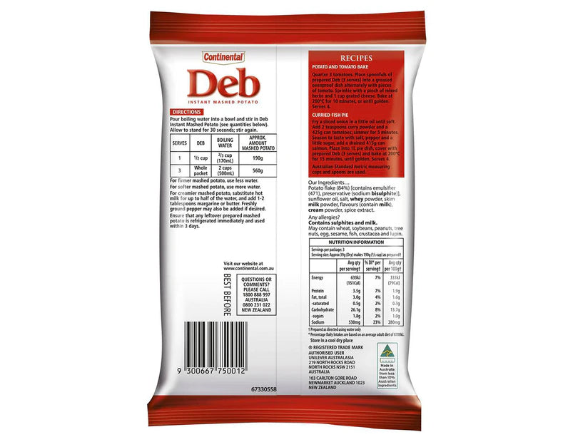 Continental Deb Instant Mashed Potato 115g - 8 Pack