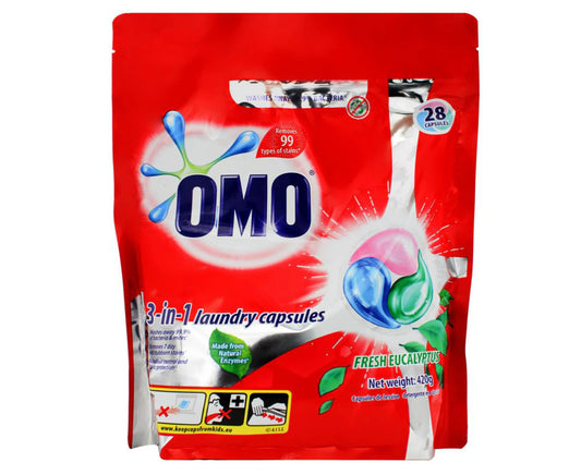 OMO 3-in-1 Front & Top Loader Laundry Detergent Capsules Fresh Eucalyptus 28 Caps - 2 Pack