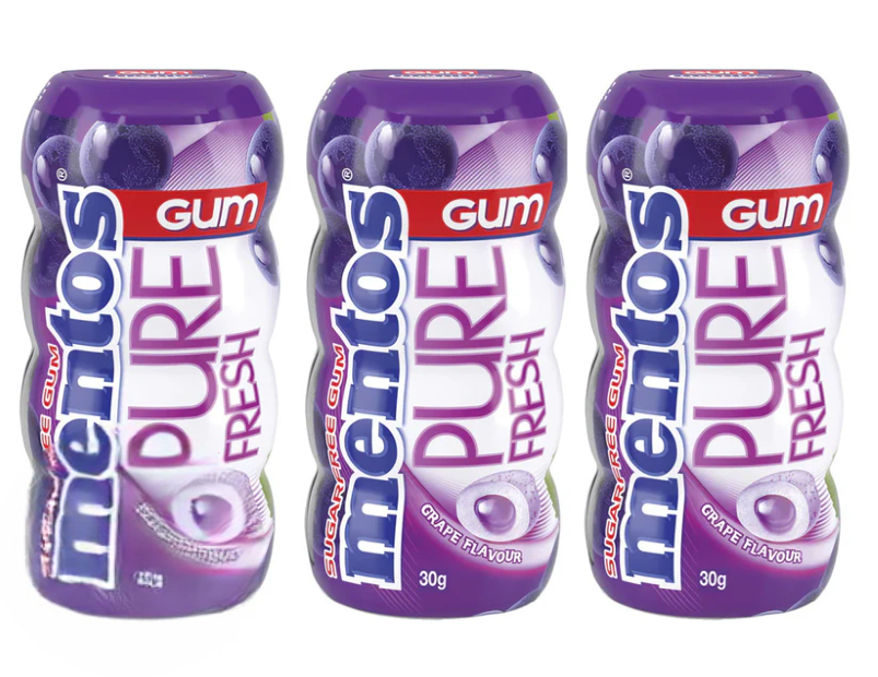 Mentos Pure Fresh Sugar Free Gum Bottle Grape 30g - 3 Pack