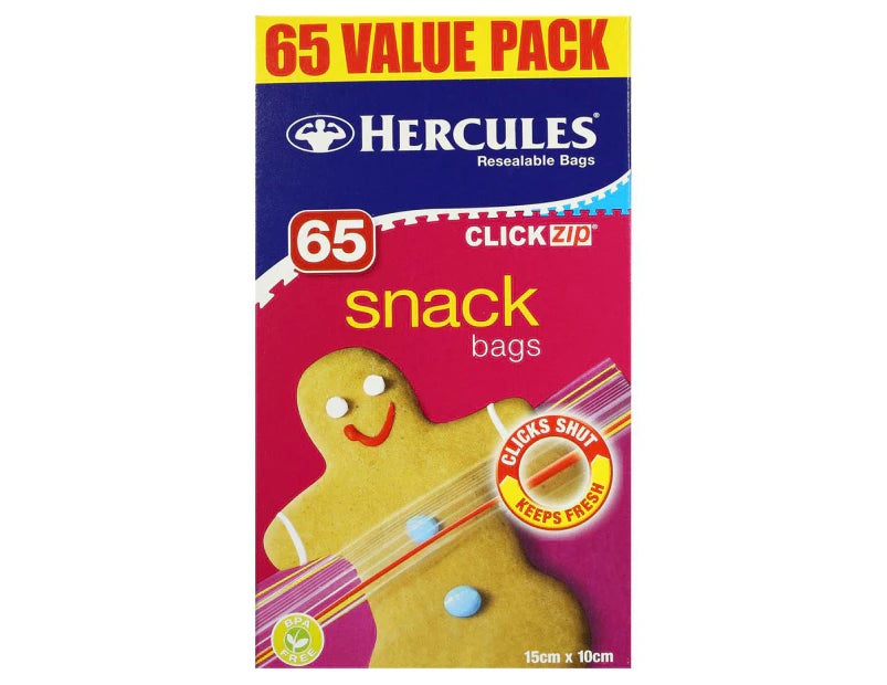 Hercules Click Zip Resealable Snack Bags 65 piece