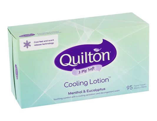 Quilton 3 Ply Soft Cooling Lotion Facial Tissues Menthol & Eucalyptus 3 pack