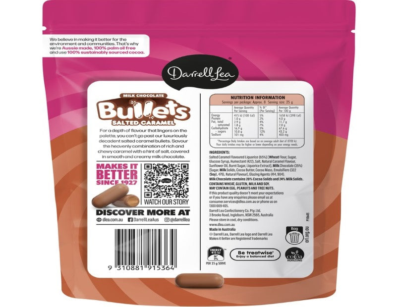 Darrell Lea Salted Caramel Bullets Milk Chocolate 200g