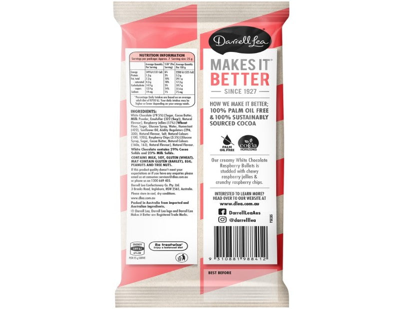 Darrell Lea Bullet Raspberry White Chocolate Block 180g - 2 Pack