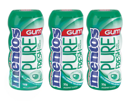 Mentos Pure Fresh Sugar Free Gum Bottle Spearmint 30g - 3 Pack