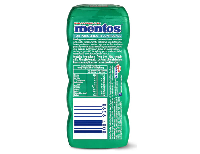 Mentos Pure Fresh Sugar Free Gum Bottle Spearmint 30g - 3 Pack