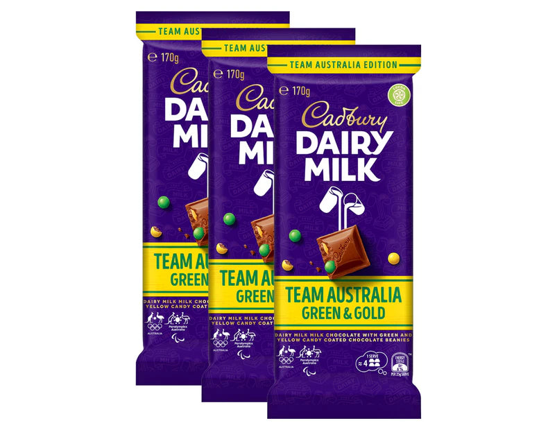 Cadbury Dairy Milk Team Australia Green & Gold Chocolate 170g 3 pack