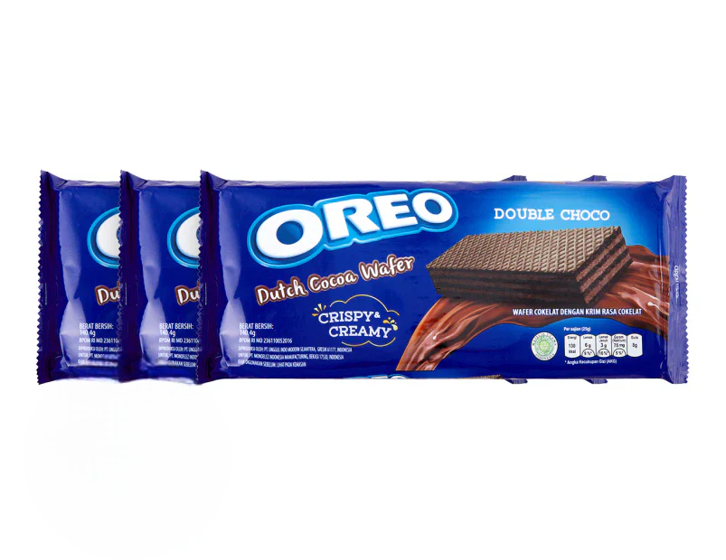 Oreo Dutch Cocoa Wafer Double Choc 140g - 3 Pack