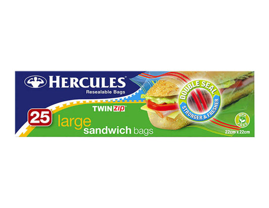 Hercules Twin Zip Large Sandwich Bags 25 piece