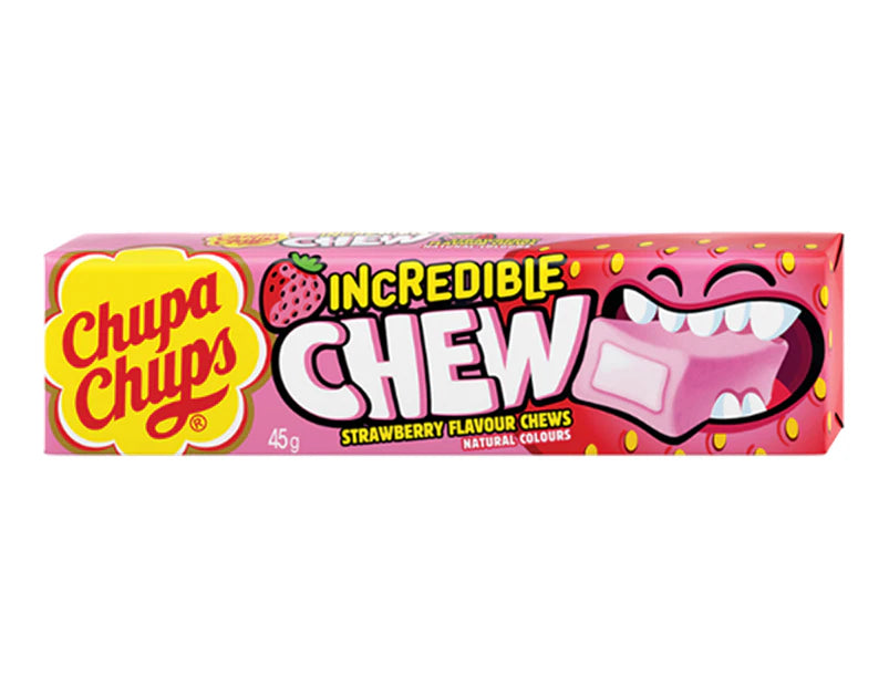 Chupa Chups Incredible Chew Lollies Strawberry 45g - 20 Pack