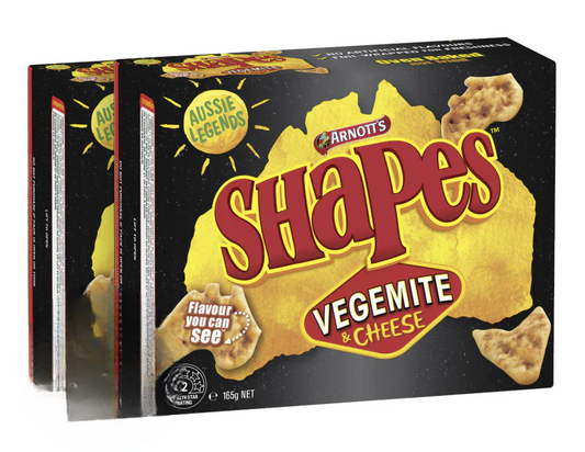 Arnott's Shapes Originals Cracker Biscuits Vegemite & Cheese 165g - 2 Pack