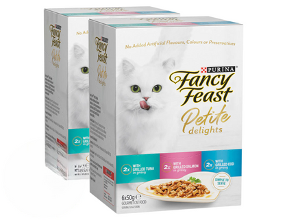 Fancy Feast Petite Delights Wet Cat Food Tuna, Salmon & Cod 50g - 2 Pack