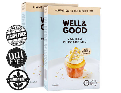 Well & Good Gluten, Nut & Dairy Free Vanilla Cupcake Mix 510g - 2 Pack