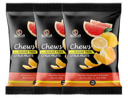 Sugarless Confectionery Citrus Fruit Chews 70g - 3 Pack