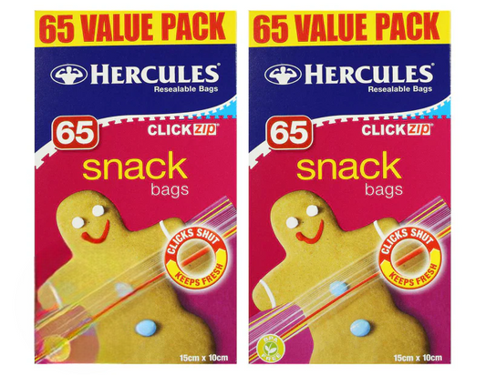 Hercules Click Zip Resealable Snack Bags 2 pack