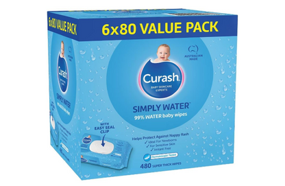 Curash | Simply Water Baby Wipes (6 x 80) Value Pack - 480 wipes