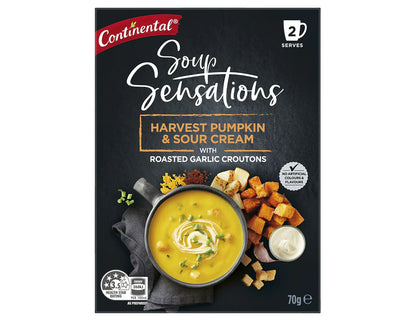 Continental Soup Sensations Harvest Pumpkin & Sour Cream with Roasted Garlic Croutons 70g – 4 Packs