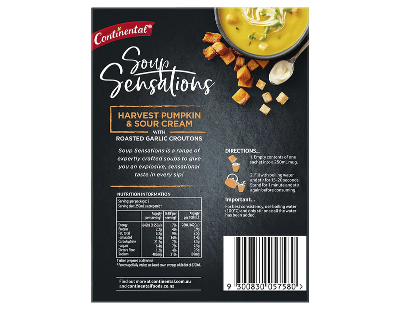 Continental Soup Sensations Harvest Pumpkin & Sour Cream with Roasted Garlic Croutons 70g – 4 Packs