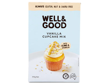 Well & Good Gluten, Nut & Dairy Free Vanilla Cupcake Mix 510g - 2 Pack