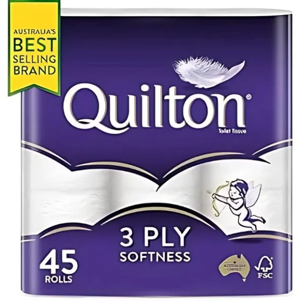 Quilton 3 Ply Toilet Tissue Pack of 45 (180 Sheets per Roll, 11x10cm)